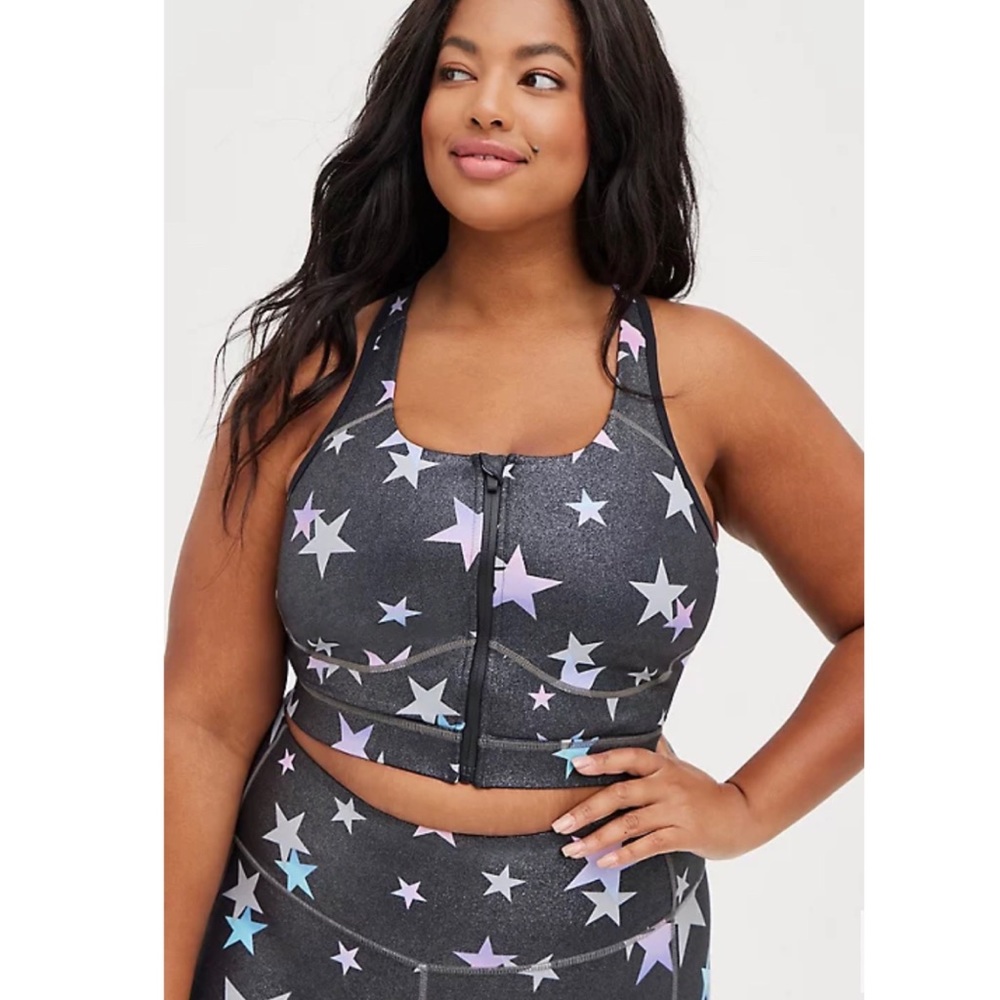 Torrid Black Star Front Zip Longline Sport Bra 2X